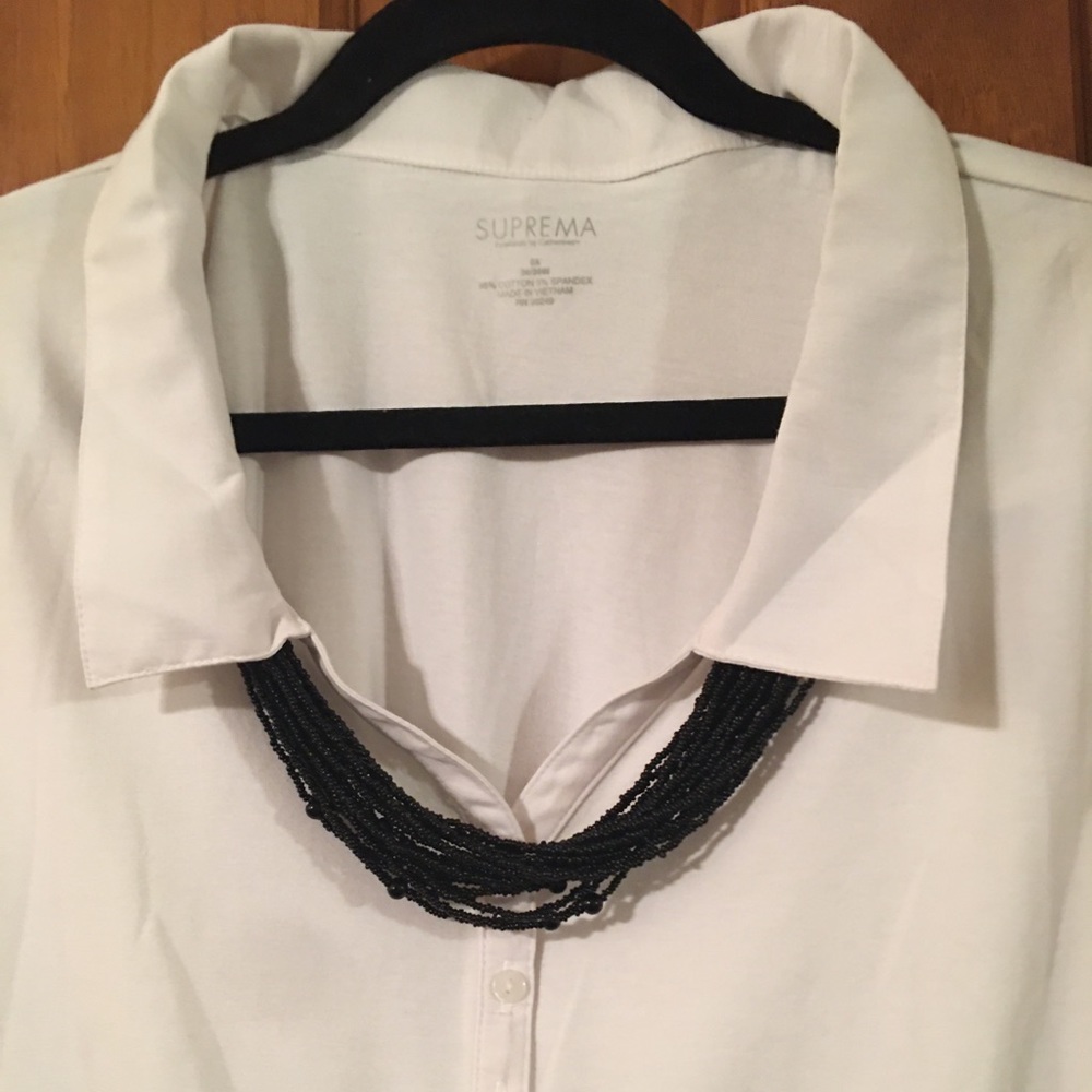 Sleeveless White Collared Shirt Plus FREE Necklace